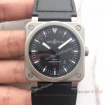 Swiss Fake Bell & Ross BR03 100M Frosted Case watch Black Leather Band